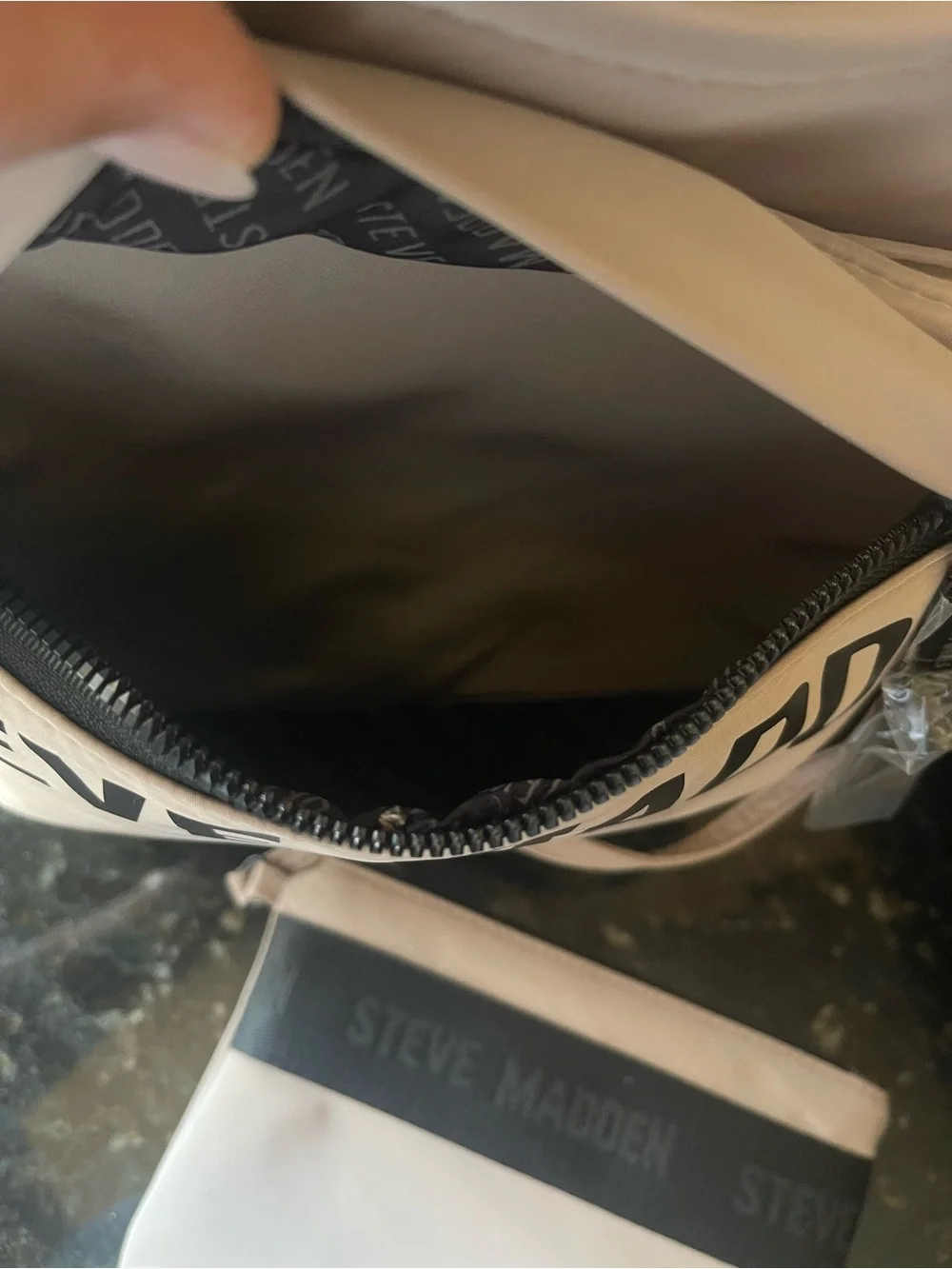 Steve Madden Beige Backpack with Black Logo and Pouch
